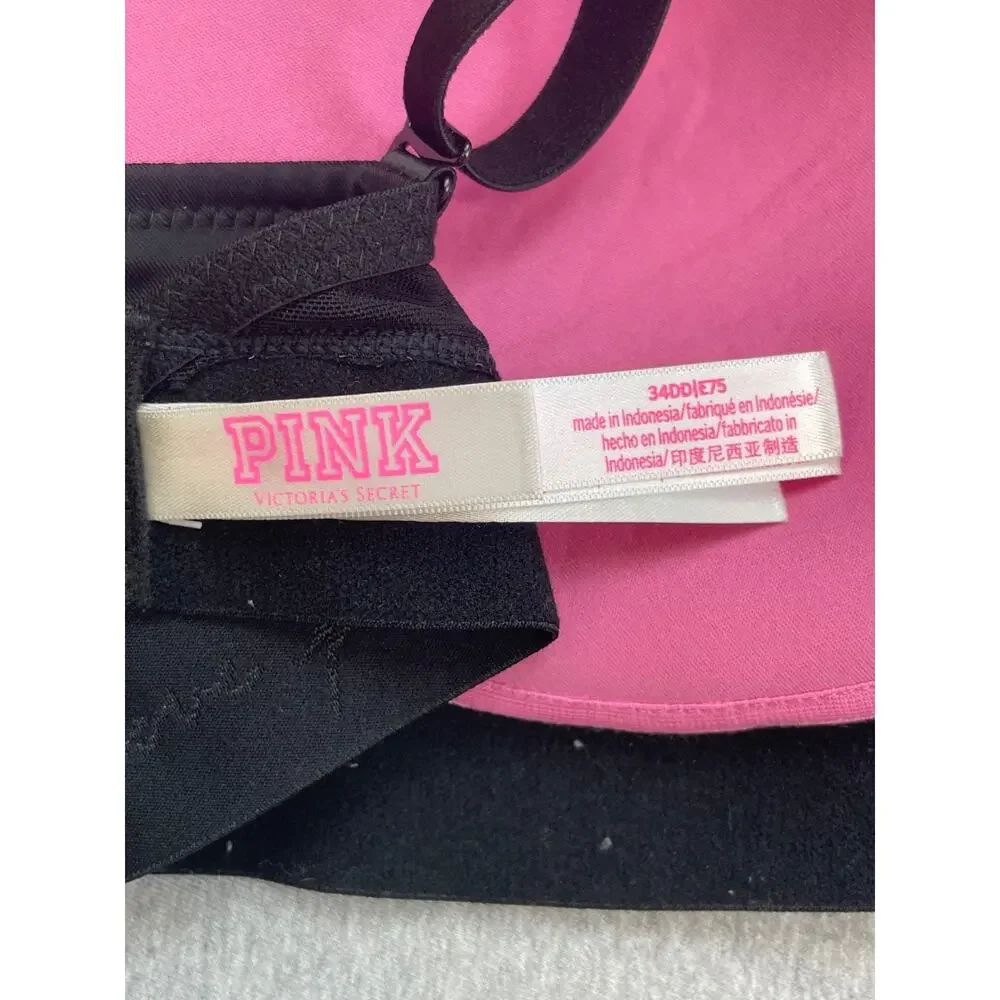 Victorias Secret PINK Bra Womens 34DD Black Wear Everywhere Wireless Push Up